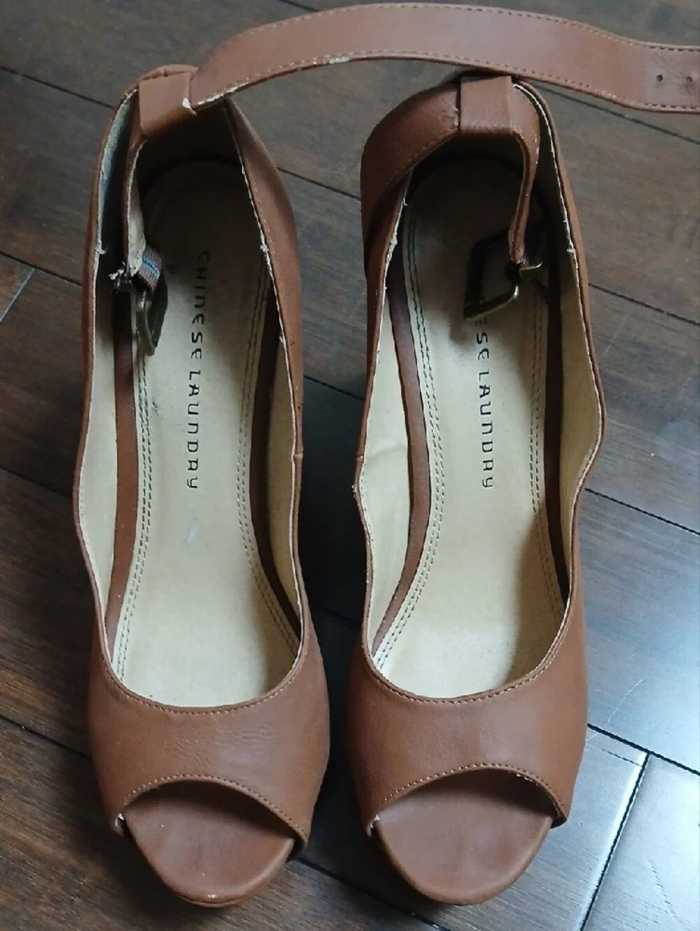 Chinese Laundry Brown Peep-Toe Wedge Slingback Heels